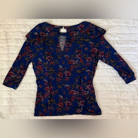 Free People Dock Street Knit Top Royal Blue Floral Shirt Women’s Size M NWOT - Picture 3 of 5